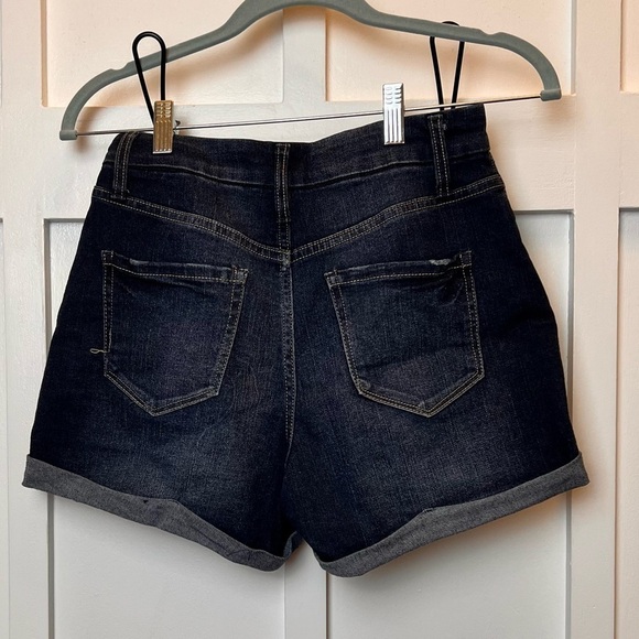 No Boundaries Denim Cuffed Shorts Women’s Juniors Pockets Dark Wash Blue Size 5 - Picture 8 of 8